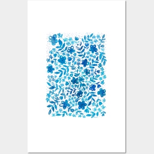 Indigo Floral Blue pattern Posters and Art